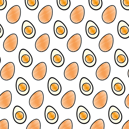 doodle fried eggs breakfast food background vector illustraationのイラスト素材
