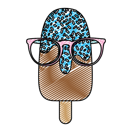 doodle ice lolly with glasses fashion vector illustrationのイラスト素材