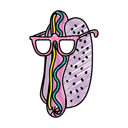doodle hot dog with fashion glasses vector illustrationのイラスト素材