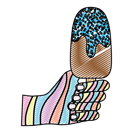 doodle fashion hand with sweet ice lolly vector illustrationのイラスト素材