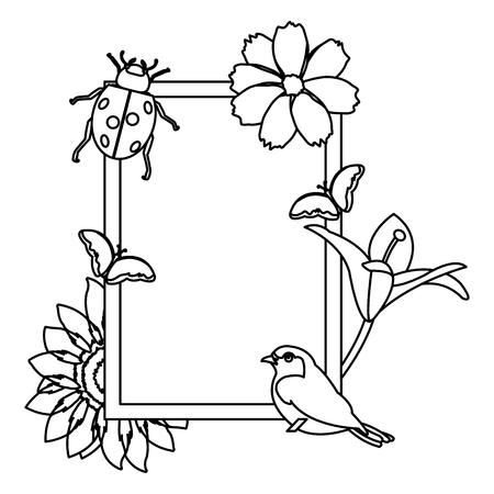 line emblem design with tropical flowers and animals vector illustrationのイラスト素材