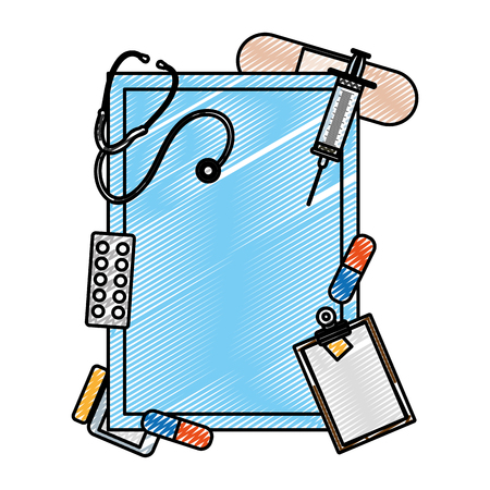 doodle emblem decoration with health medical treatment vector illustrationのイラスト素材