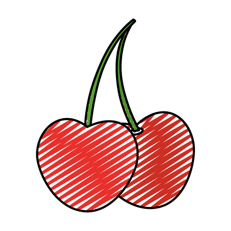 doodle delicious cherrys organic fruit nutrition vector illustrationのイラスト素材