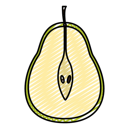 doodle delicious slice pear organic fruit vector illustrationのイラスト素材
