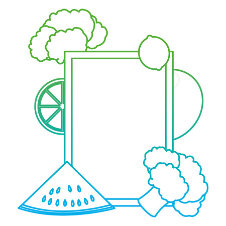 degraded line emblem style with healthy vegetables and fruits vector illustrationのイラスト素材