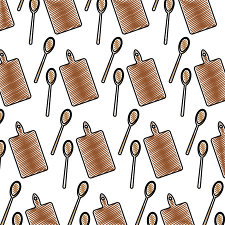 doodle cutting board and wood spoon backgroundのイラスト素材