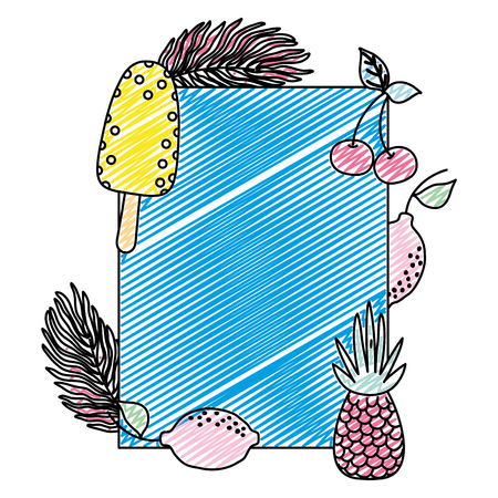doodle emblem with tropical plants and fruits styleのイラスト素材