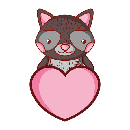 cute raccoon wild animal with heart vector illustrationのイラスト素材