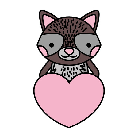 color cute raccoon wild animal with heartのイラスト素材