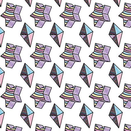 doodle star shape and geometric octahedron background vector illustrationのイラスト素材