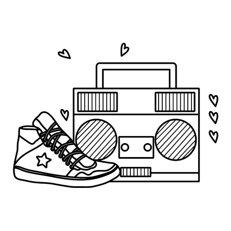 line retro radio technology and fashion sneaker vector illustrationのイラスト素材