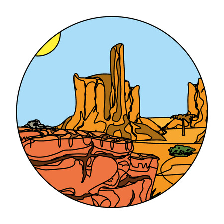 color desert palm tree with canyon landscapeのイラスト素材