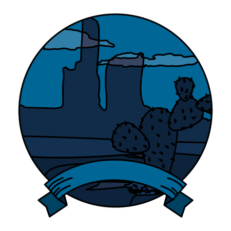 color desert cactus and canyon landscape with ribbonのイラスト素材