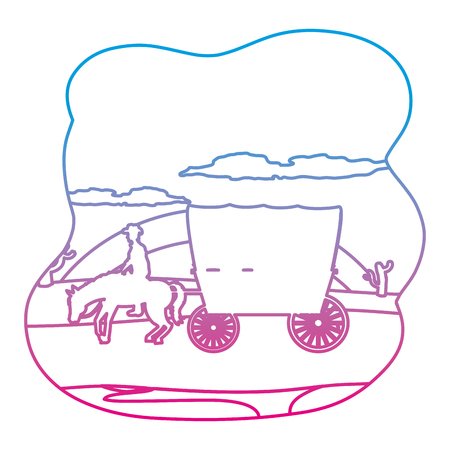 degraded line man riding horse with carriage in the desertのイラスト素材