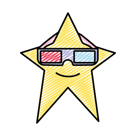 doodle star with 3d glasses styleのイラスト素材