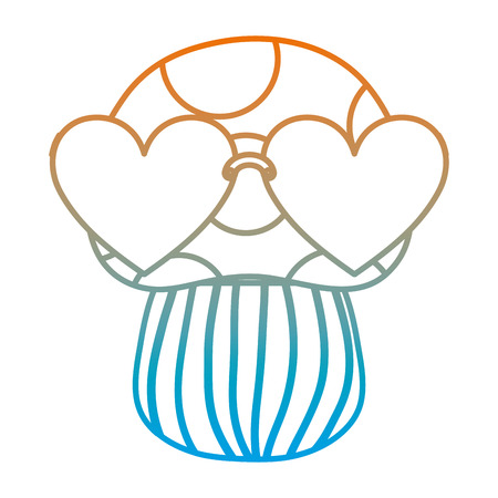 degraded line fungus plant with fashion heart glasses vector illustrationのイラスト素材