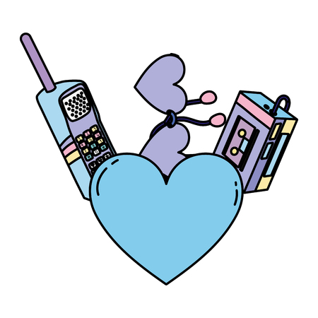 color heart with  music player and telephone vector illustrationのイラスト素材