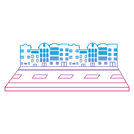 degraded line city urban building with windows and street vector illustrationのイラスト素材