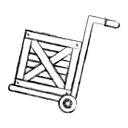 grunge wood box with delivery platform trolleys vector illustrationのイラスト素材