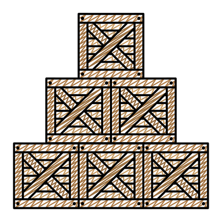 doodle delivery wood boxes packages products vector illustrationのイラスト素材
