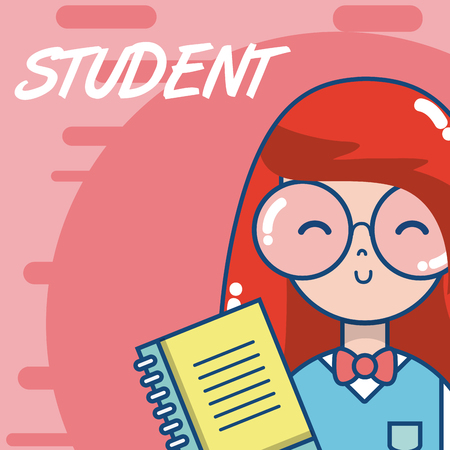 Cute school girl student cartoon vector illustration graphic design vector illustration graphic designのイラスト素材