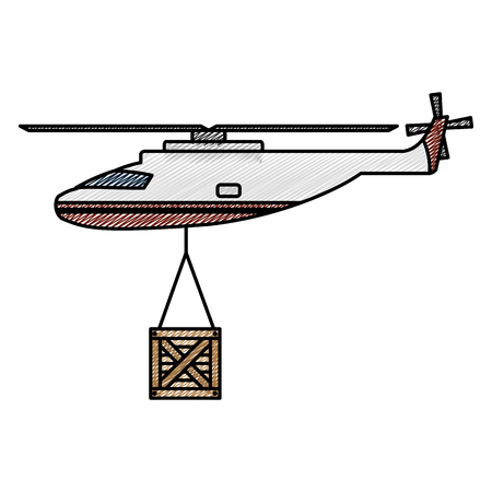 doodle helicopter transport with wood box hanging vector illustrationのイラスト素材