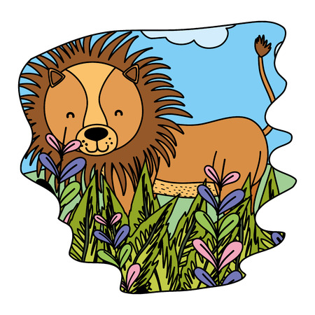 color adorable lion wild animal in the forest vector illustrationのイラスト素材