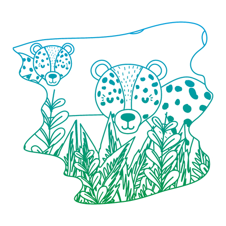 degraded line adorable leopard couple animal in the forest vector illustrationのイラスト素材