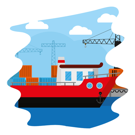 ship transport with crane object and containers vector illustrationのイラスト素材