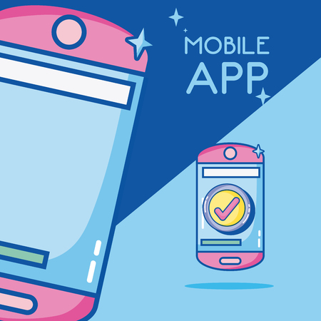 Mobile smartphone applications cartoon symbols vector illustration graphic designのイラスト素材