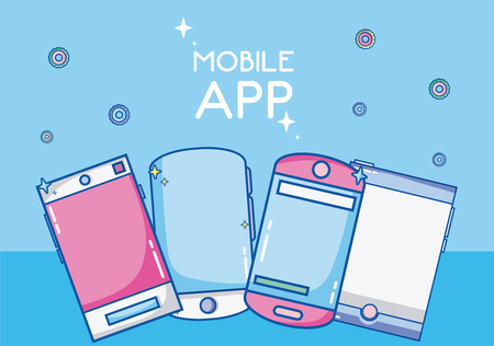 Mobile smartphone applications cartoon vector illustration graphic designのイラスト素材