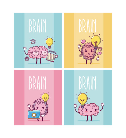 Brains cartoons in colorful square frames vector illustration graphic designのイラスト素材
