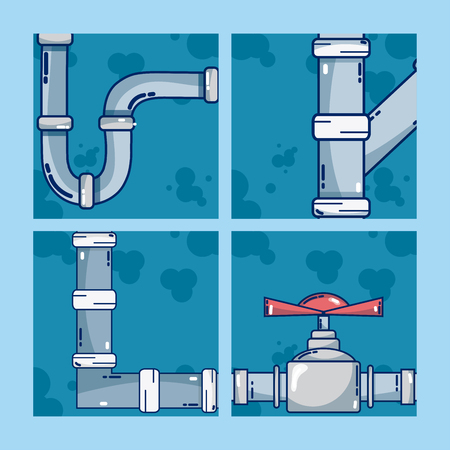 Plumbing service set of square frames vector illustration graphic designのイラスト素材