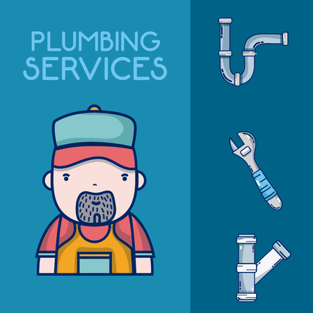 Plumbing service concept plumber with tools vector illustration graphic designのイラスト素材