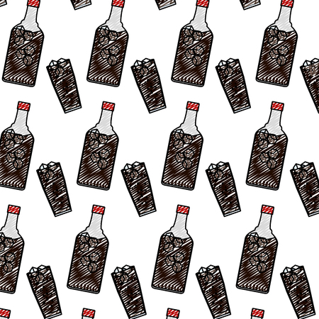 doodle liquor prort bottle and glass background vector illustrationのイラスト素材