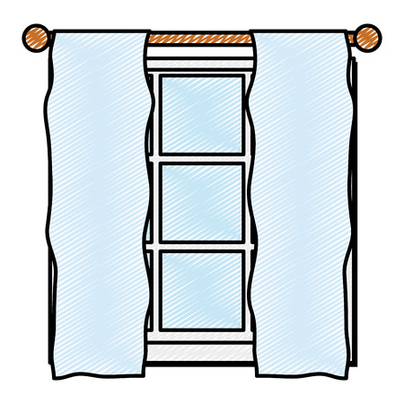 doodle window frame with veil curtain design vector illustrationのイラスト素材