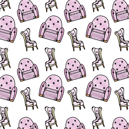 doodle chair modern object with armchair background vector illustrationのイラスト素材
