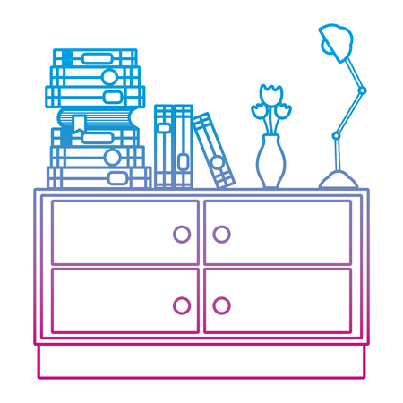degraded line books with flowers vase and lamp in the dresser vector illustrationのイラスト素材