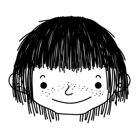 line happy boy head with cute hairstyleのイラスト素材