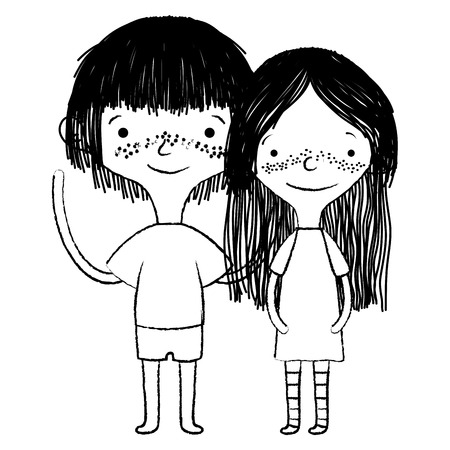 grunge girl and boy together with hairstyle and casual clothesのイラスト素材