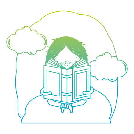 degraded line girl sitting and reading book in the landscapeのイラスト素材