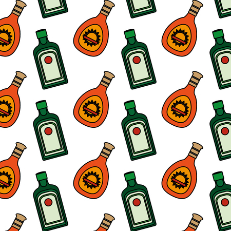 colorful hard liquor and whiskey bottle backgroundのイラスト素材