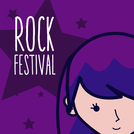 Rock festival girl cartoon concept over colorful background vector illustration graphic designのイラスト素材