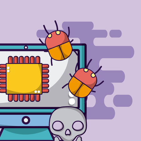 Computer processor with bugs and virus vector illustration graphic designのイラスト素材