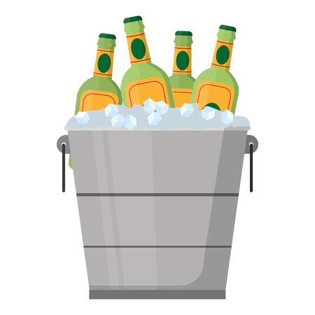 color liquor bottles inside bucket with ice cubesのイラスト素材