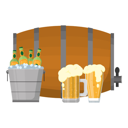 color beer barrel with bottles and glass beverageのイラスト素材