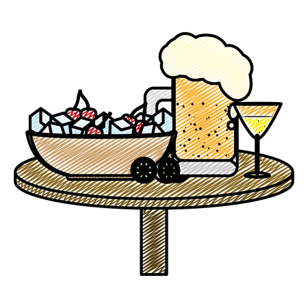 doodle beer and cocktail glass with ice cubes vector illustrationのイラスト素材