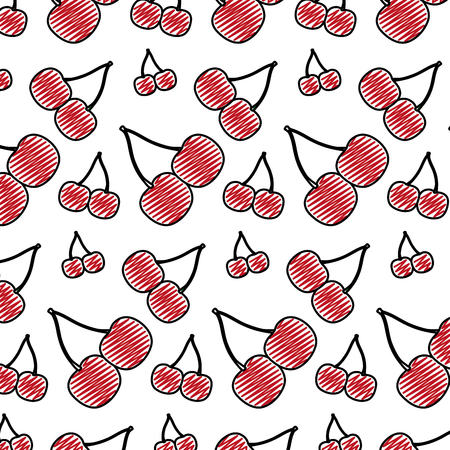 doodle delicious cherry nutrition fruit background vector illustrationのイラスト素材
