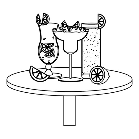 line cocktails glass with lemons and ice cubes vector illustrationのイラスト素材