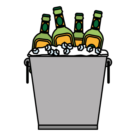 liquor bottles inside bucket with ice cubes vector illustrationのイラスト素材